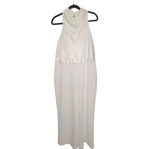 Adrianna Papell Womens Jumpsuit Size 14 Crew Neck Sleeveless Keyhole Back Crepe - Picture 2 of 13